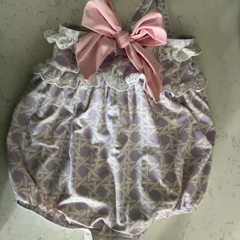 T.B.B.C. Peplum cane pattern purple and pink girl bathing suit